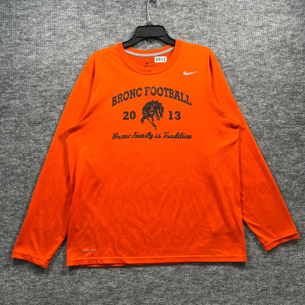 Nike Dri-FIT Mens Large Orange Bronc Football 2013 Long Sleeve Graphic Shirt
